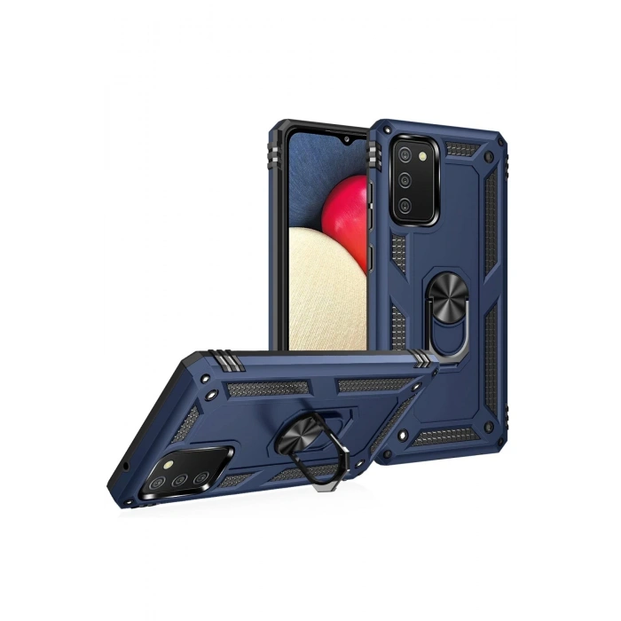 Newface Samsung Galaxy A02S Kılıf Sofya Yüzüklü Silikon Kapak - Lacivert