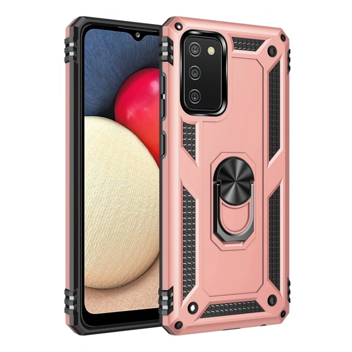 Newface Samsung Galaxy A02S Kılıf Sofya Yüzüklü Silikon Kapak - Rose