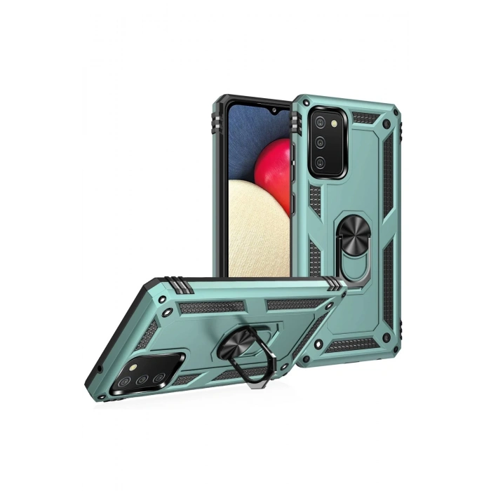 Newface Samsung Galaxy A02S Kılıf Sofya Yüzüklü Silikon Kapak - Yeşil