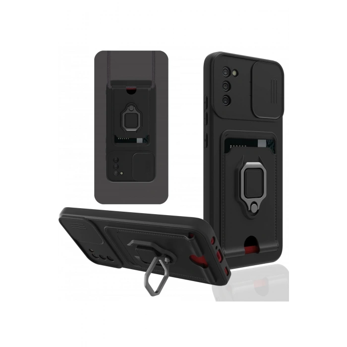 Newface Samsung Galaxy A02S Kılıf Zuma Kartvizitli Yüzüklü Silikon - Siyah