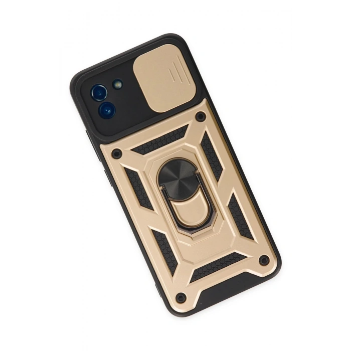 Newface Samsung Galaxy A03 Kılıf Pars Lens Yüzüklü Silikon - Gold
