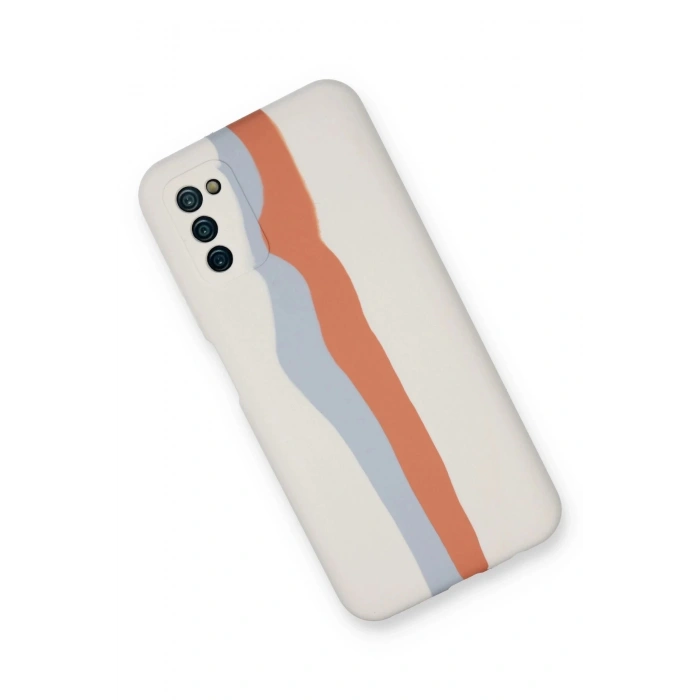 Newface Samsung Galaxy A03S Kılıf Ebruli Lansman Silikon - Beyaz-Turuncu