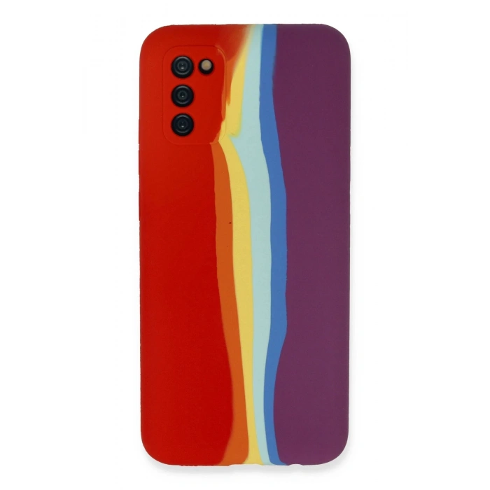 Newface Samsung Galaxy A03S Kılıf Ebruli Lansman Silikon - Kırmızı-Mor