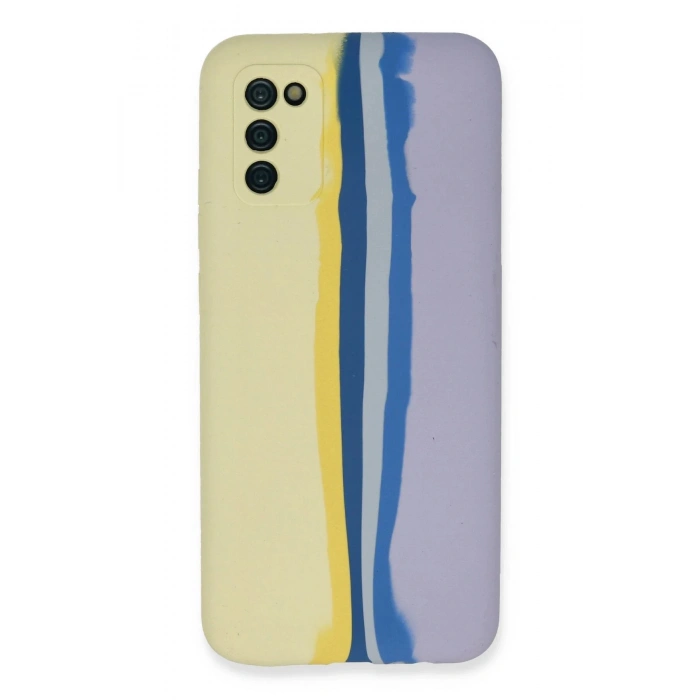 Newface Samsung Galaxy A03S Kılıf Ebruli Lansman Silikon - Sarı-Lila