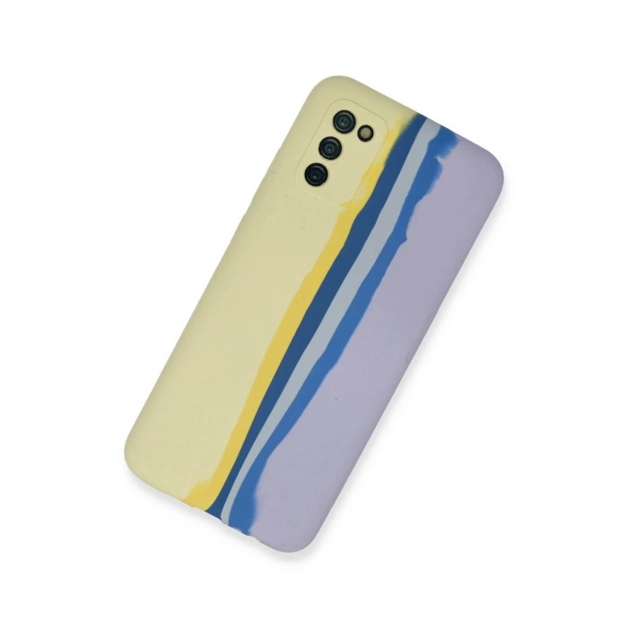 Newface Samsung Galaxy A03S Kılıf Ebruli Lansman Silikon - Sarı-Lila