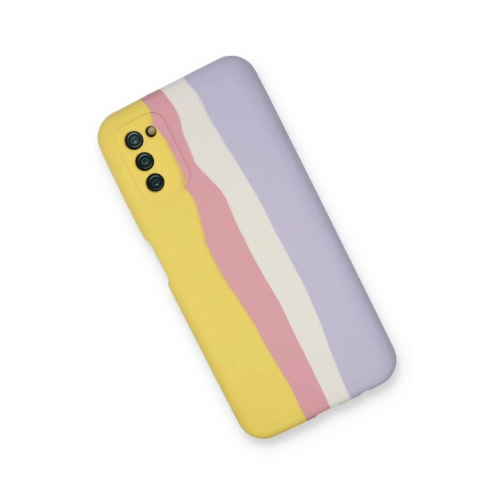 Newface Samsung Galaxy A03S Kılıf Ebruli Lansman Silikon - Sarı-Mavi