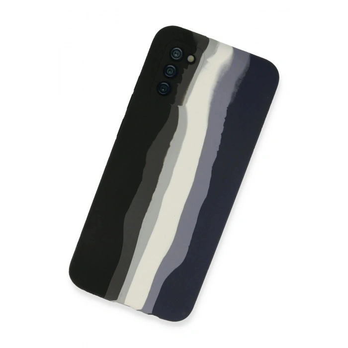Newface Samsung Galaxy A03S Kılıf Ebruli Lansman Silikon - Siyah-Lacivert