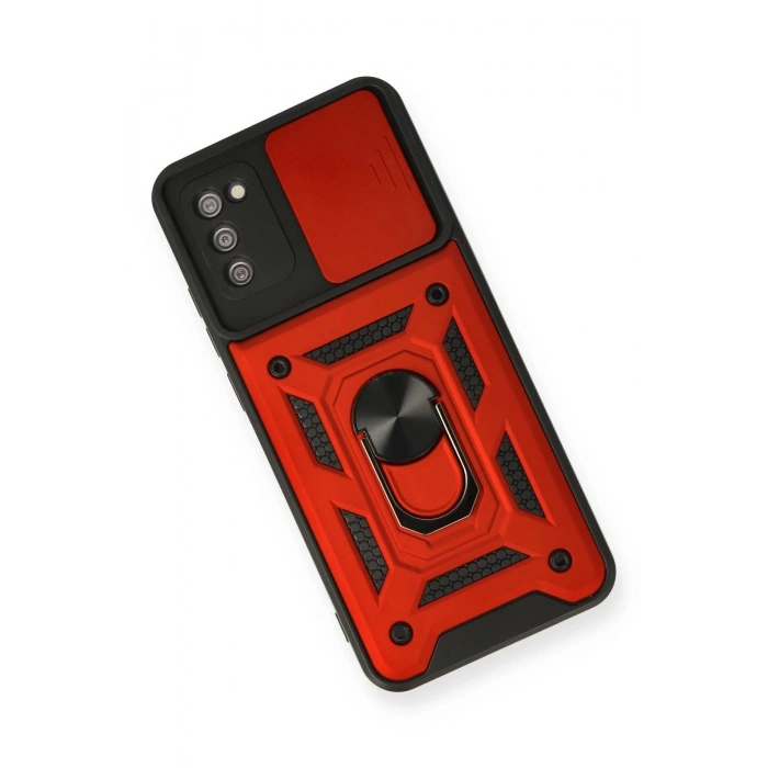 Newface Samsung Galaxy A03S Kılıf Pars Lens Yüzüklü Silikon - Kırmızı