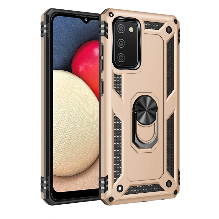 Newface Samsung Galaxy A03S Kılıf Sofya Yüzüklü Silikon Kapak - Gold