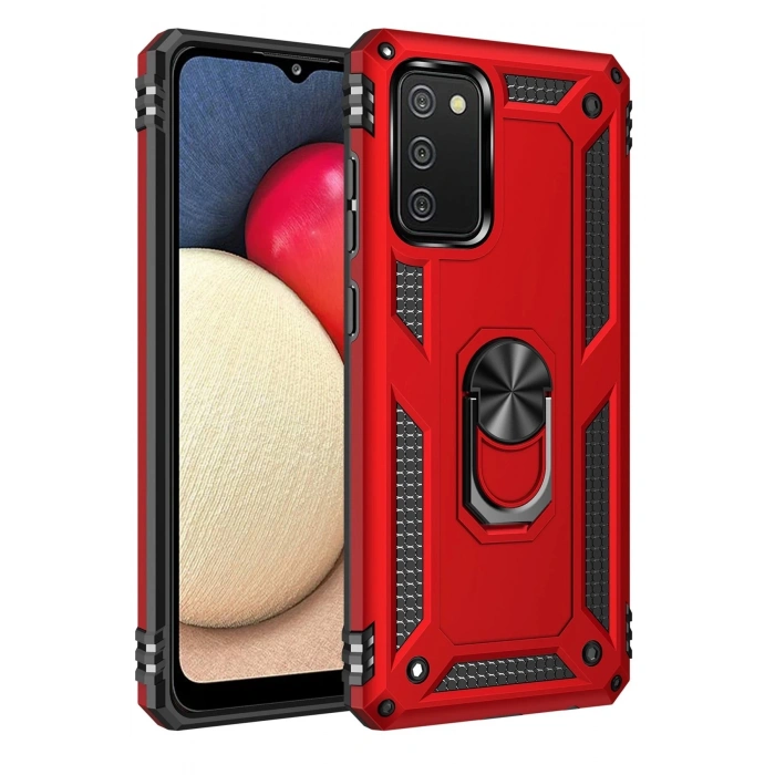 Newface Samsung Galaxy A03S Kılıf Sofya Yüzüklü Silikon Kapak - Kırmızı