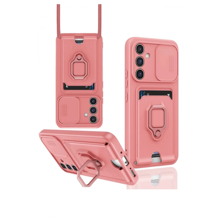 Newface Samsung Galaxy A05S Kılıf Zuma Kartvizitli Yüzüklü Silikon - Pembe