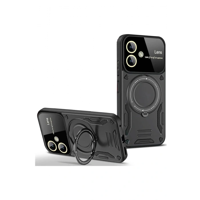 Newface Samsung Galaxy A06 Kılıf Joy Lens Standlı Kapak - Siyah