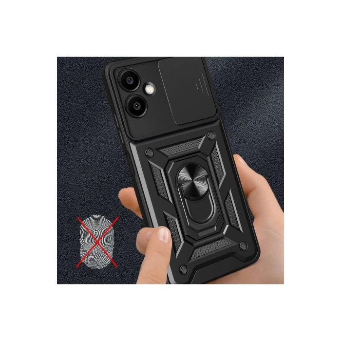 Newface Samsung Galaxy A06 Kılıf Pars Lens Yüzüklü Silikon - Kırmızı