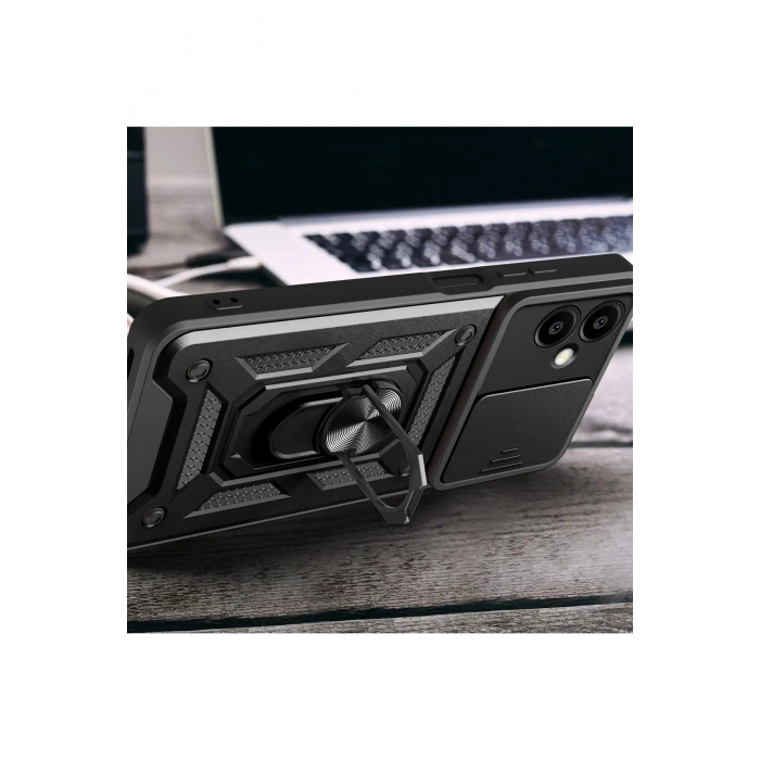 Newface Samsung Galaxy A06 Kılıf Pars Lens Yüzüklü Silikon - Yeşil