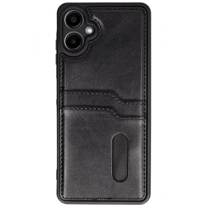 Newface Samsung Galaxy A06 Kılıf Sara Kartvizitli Deri Kılıf - Siyah