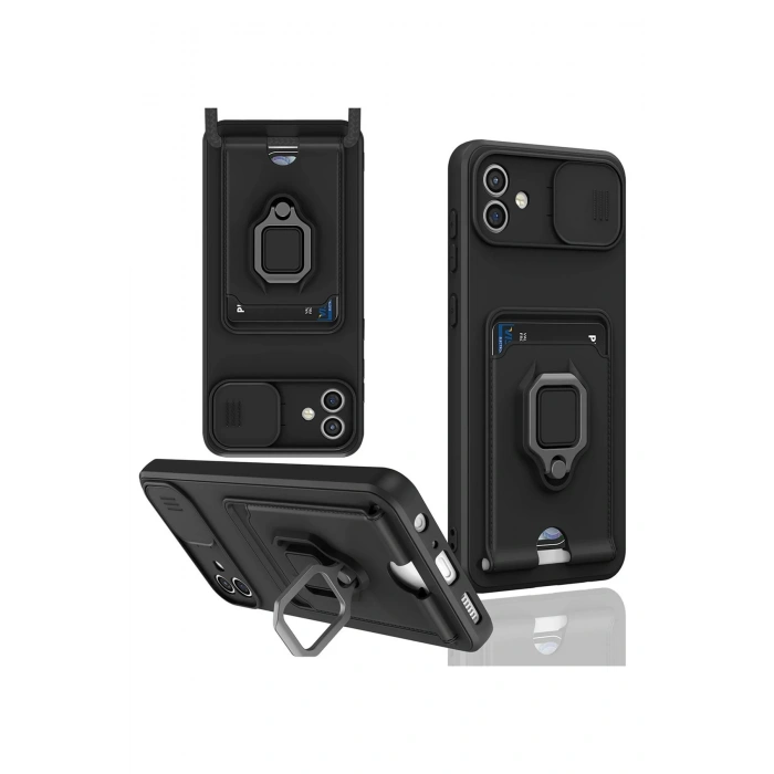 Newface Samsung Galaxy A06 Kılıf Zuma Kartvizitli Yüzüklü Silikon - Siyah