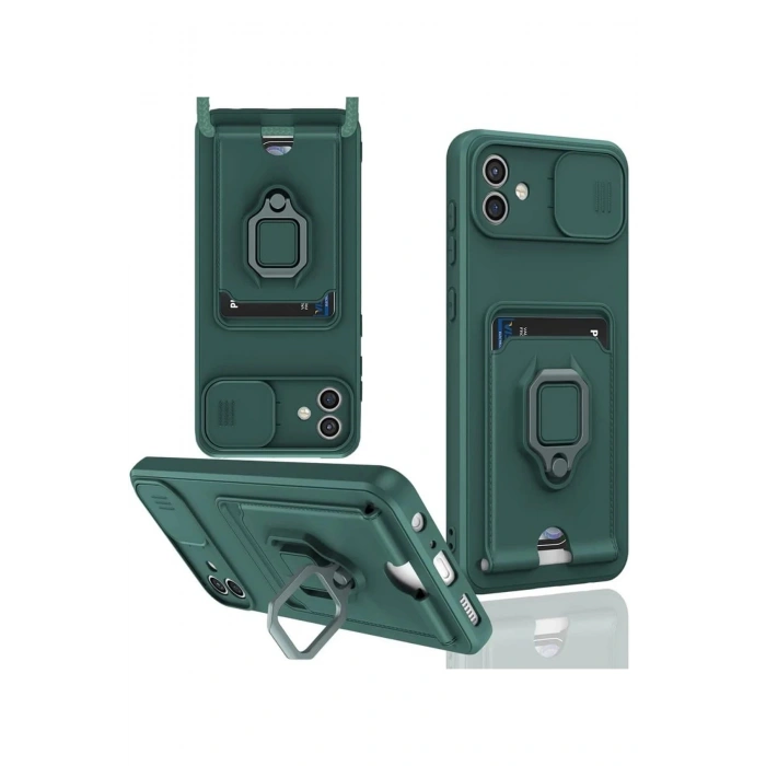 Newface Samsung Galaxy A06 Kılıf Zuma Kartvizitli Yüzüklü Silikon - Yeşil