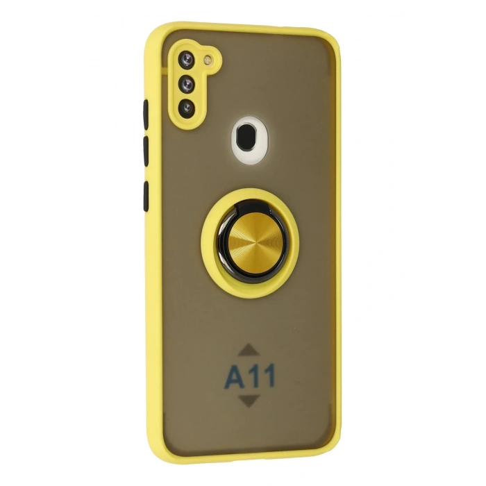 Newface Samsung Galaxy A11 Kılıf Montreal Yüzüklü Silikon Kapak - Sarı