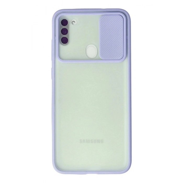 Newface Samsung Galaxy A11 Kılıf Palm Buzlu Kamera Sürgülü Silikon - Lila