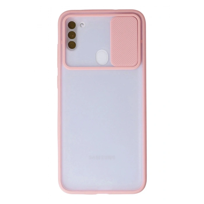 Newface Samsung Galaxy A11 Kılıf Palm Buzlu Kamera Sürgülü Silikon - Pembe