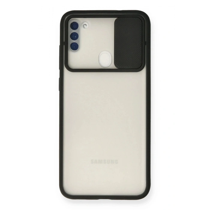 Newface Samsung Galaxy A11 Kılıf Palm Buzlu Kamera Sürgülü Silikon - Siyah