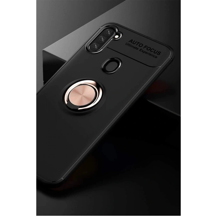 Newface Samsung Galaxy A11 Kılıf Range Yüzüklü Silikon - Siyah-Gold