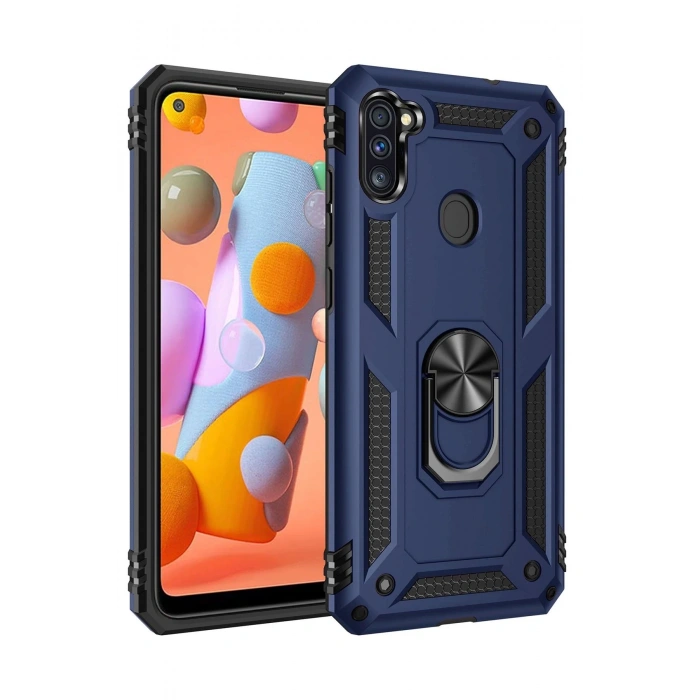 Newface Samsung Galaxy A11 Kılıf Sofya Yüzüklü Silikon Kapak - Lacivert