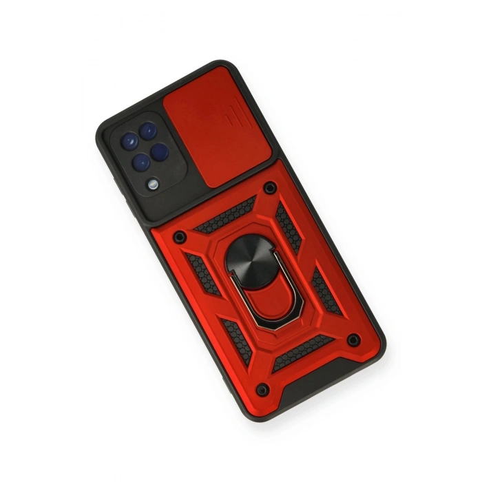 Newface Samsung Galaxy A12 Kılıf Pars Lens Yüzüklü Silikon - Kırmızı