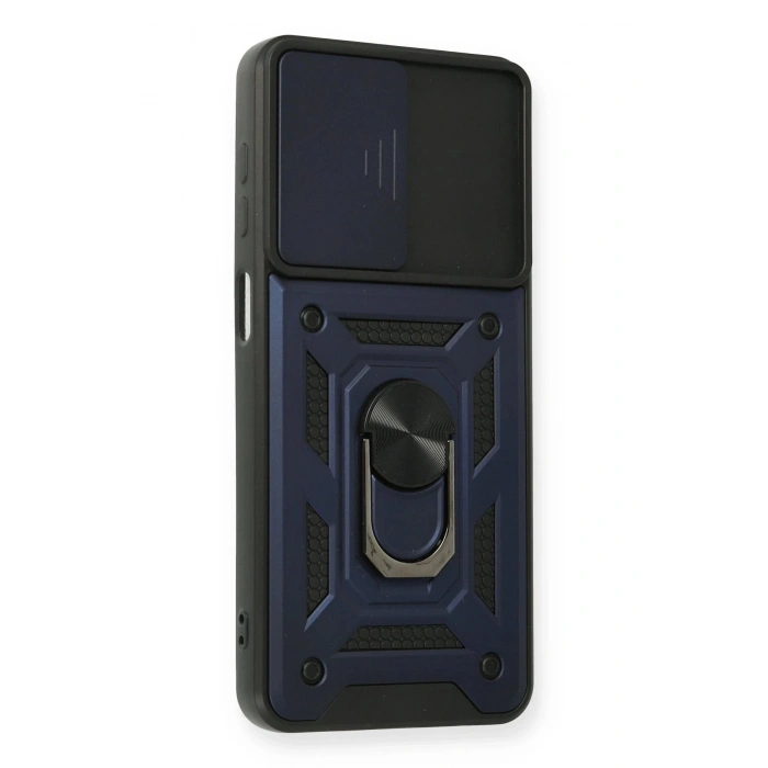 Newface Samsung Galaxy A12 Kılıf Pars Lens Yüzüklü Silikon - Lacivert