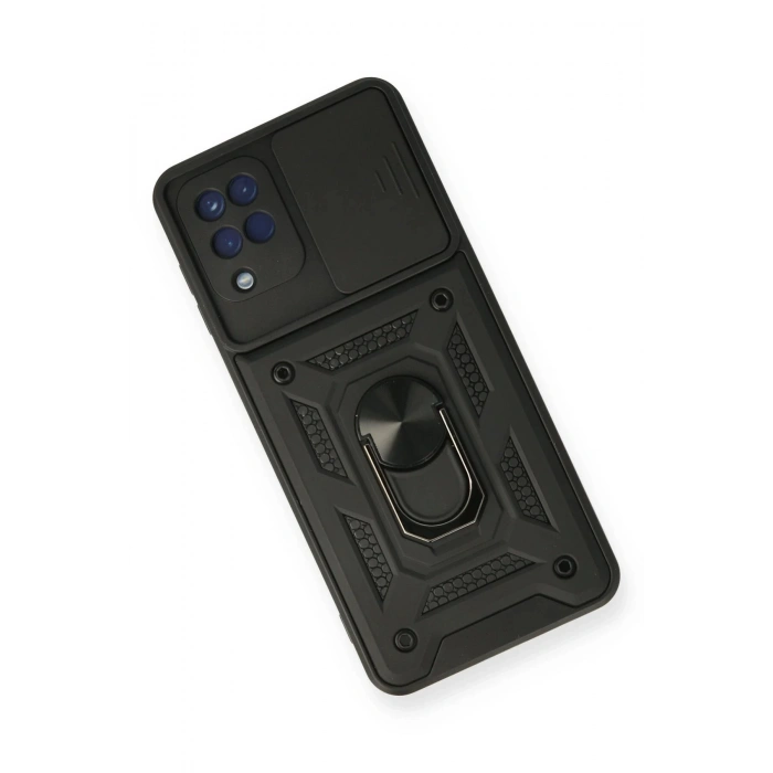 Newface Samsung Galaxy A12 Kılıf Pars Lens Yüzüklü Silikon - Siyah