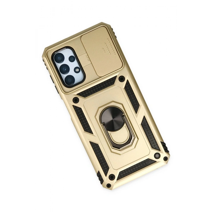 Newface Samsung Galaxy A13 4G Kılıf Pars Lens Yüzüklü Silikon - Gold