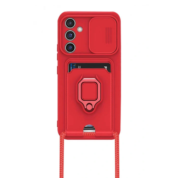 Newface Samsung Galaxy A14 4G Kılıf Zuma Kartvizitli Yüzüklü Silikon - Kırmızı