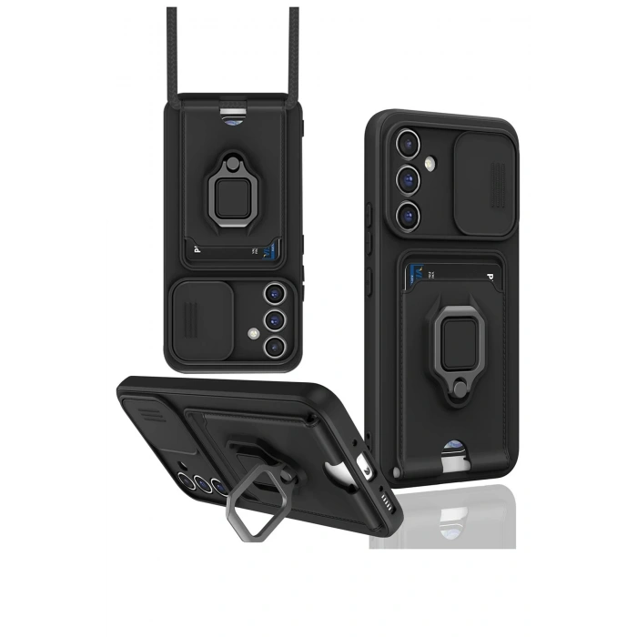 Newface Samsung Galaxy A14 4G Kılıf Zuma Kartvizitli Yüzüklü Silikon - Siyah