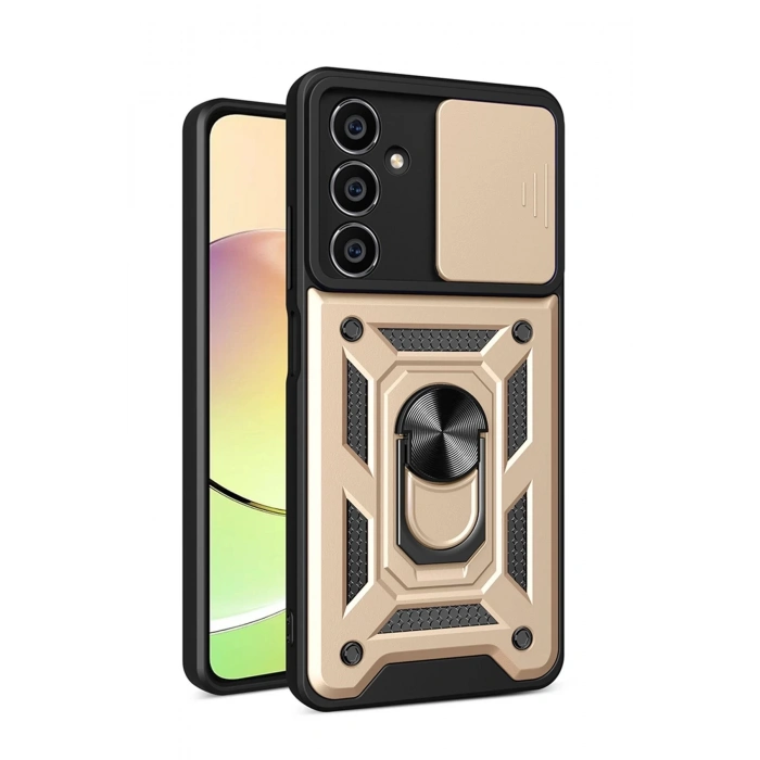 Newface Samsung Galaxy A15 4G Kılıf Pars Lens Yüzüklü Silikon - Gold