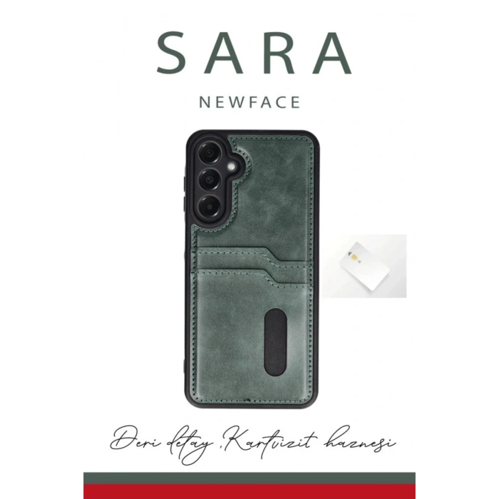 Newface Samsung Galaxy A15 4G Kılıf Sara Kartvizitli Deri Kılıf - Siyah
