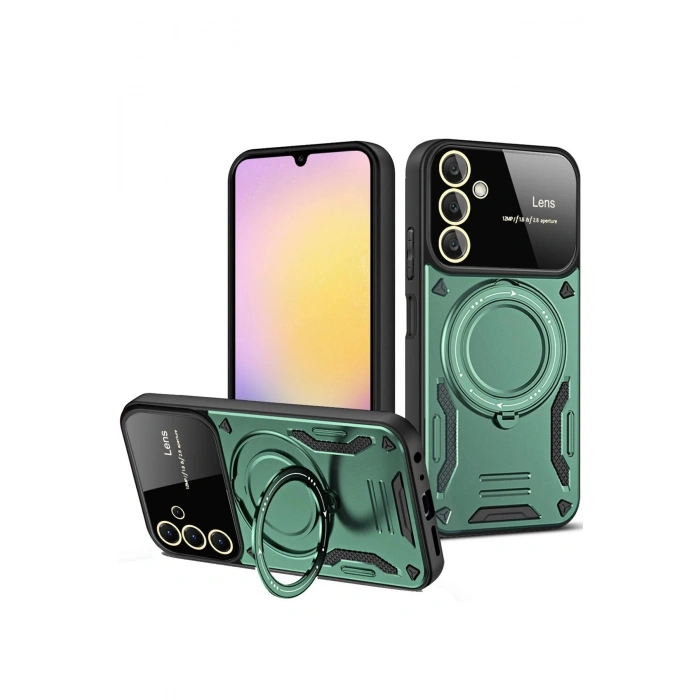 Newface Samsung Galaxy A16 5G Kılıf Joy Lens Standlı Kapak - Koyu Yeşil