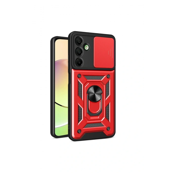 Newface Samsung Galaxy A16 5G Kılıf Pars Lens Yüzüklü Silikon - Kırmızı