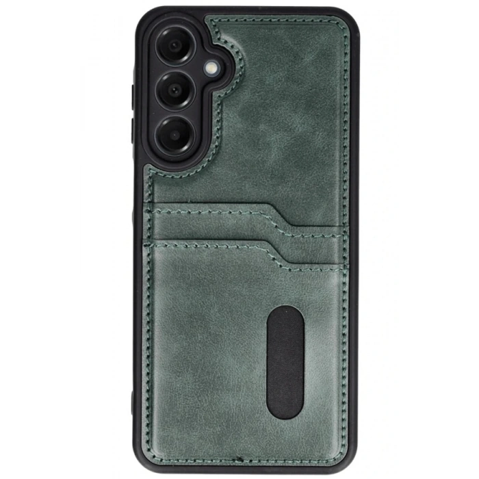 Newface Samsung Galaxy A16 5G Kılıf Sara Kartvizitli Deri Kılıf - Koyu Yeşil