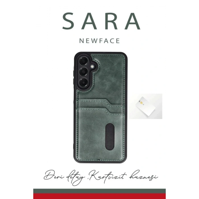 Newface Samsung Galaxy A16 5G Kılıf Sara Kartvizitli Deri Kılıf - Siyah