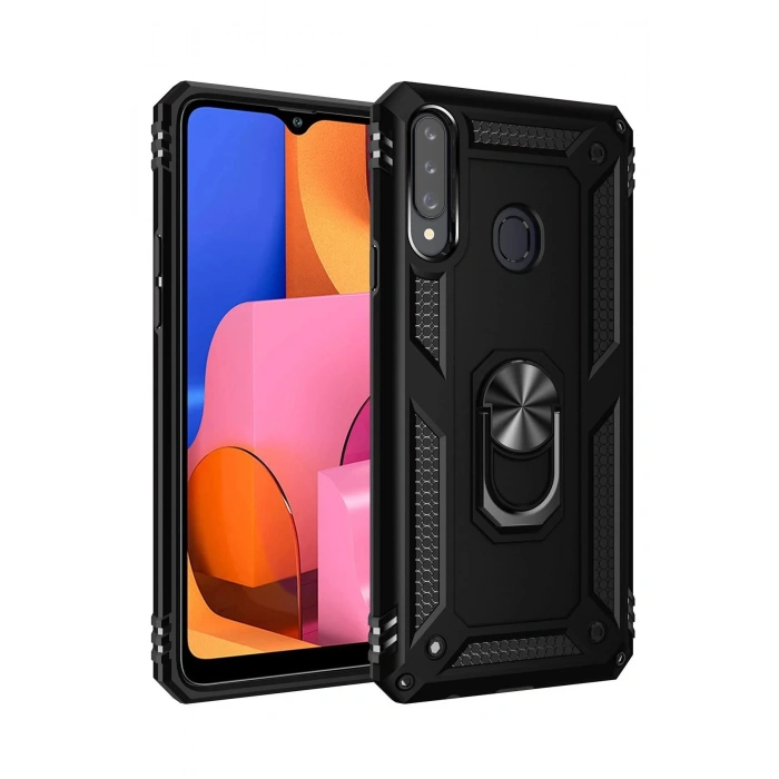 Newface Samsung Galaxy A20S Kılıf Sofya Yüzüklü Silikon Kapak - Siyah