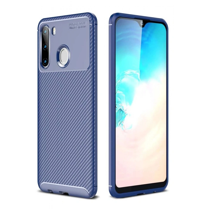Newface Samsung Galaxy A21 Kılıf Auto Focus Karbon Kapak - Lacivert