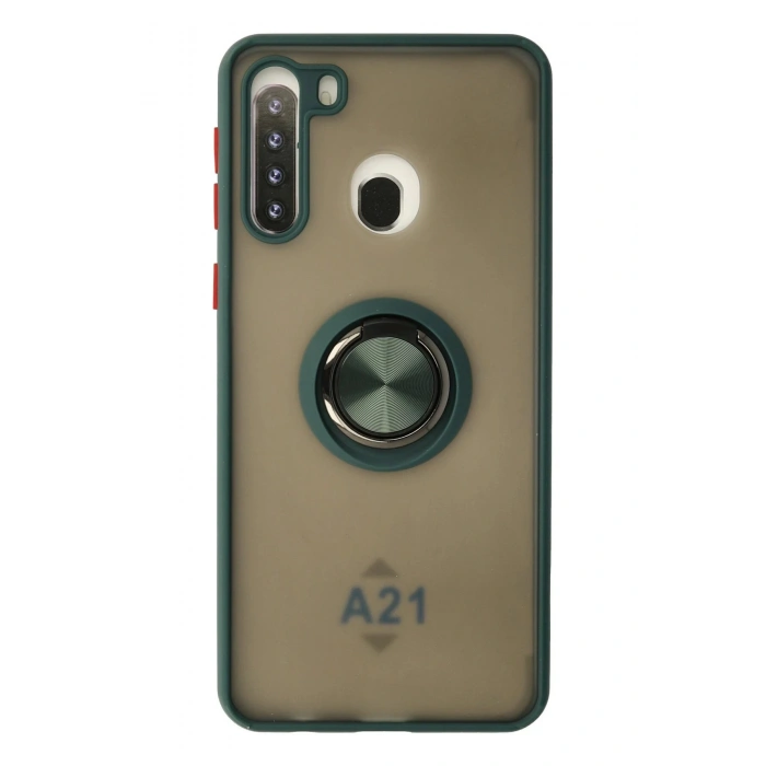 Newface Samsung Galaxy A21 Kılıf Montreal Yüzüklü Silikon Kapak - Yeşil