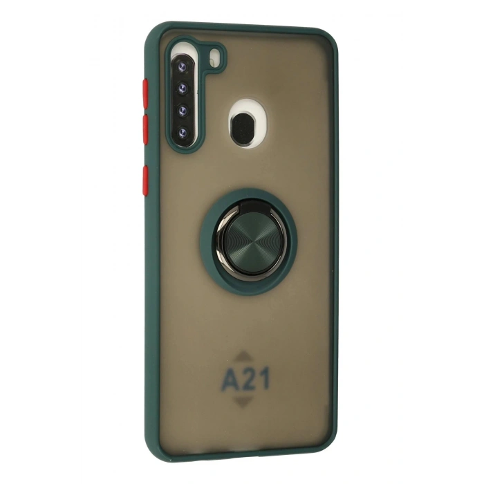 Newface Samsung Galaxy A21 Kılıf Montreal Yüzüklü Silikon Kapak - Yeşil