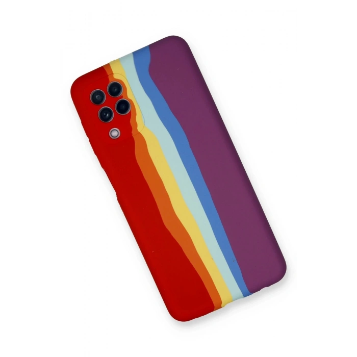 Newface Samsung Galaxy A22 Kılıf Ebruli Lansman Silikon - Kırmızı-Mor