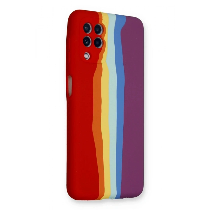 Newface Samsung Galaxy A22 Kılıf Ebruli Lansman Silikon - Kırmızı-Mor