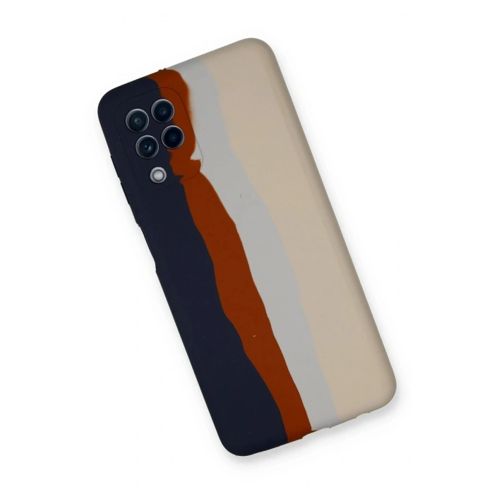 Newface Samsung Galaxy A22 Kılıf Ebruli Lansman Silikon - Lacivert-Krem