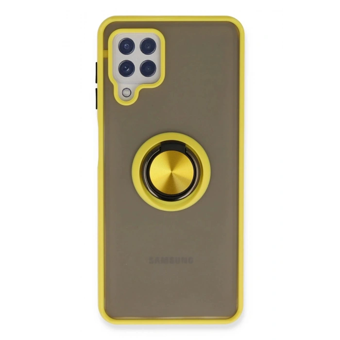 Newface Samsung Galaxy A22 Kılıf Montreal Yüzüklü Silikon Kapak - Sarı