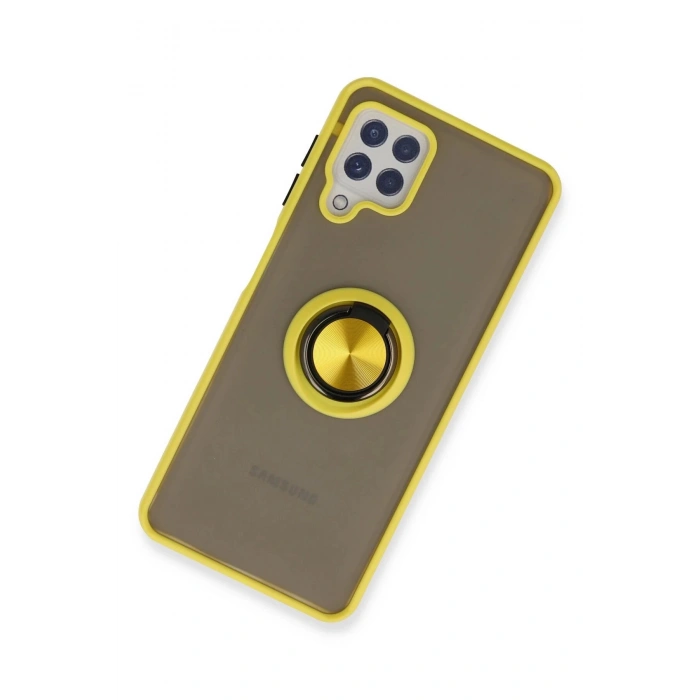 Newface Samsung Galaxy A22 Kılıf Montreal Yüzüklü Silikon Kapak - Sarı