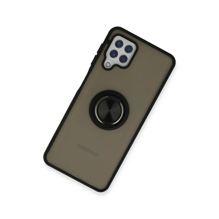 Newface Samsung Galaxy A22 Kılıf Montreal Yüzüklü Silikon Kapak - Siyah