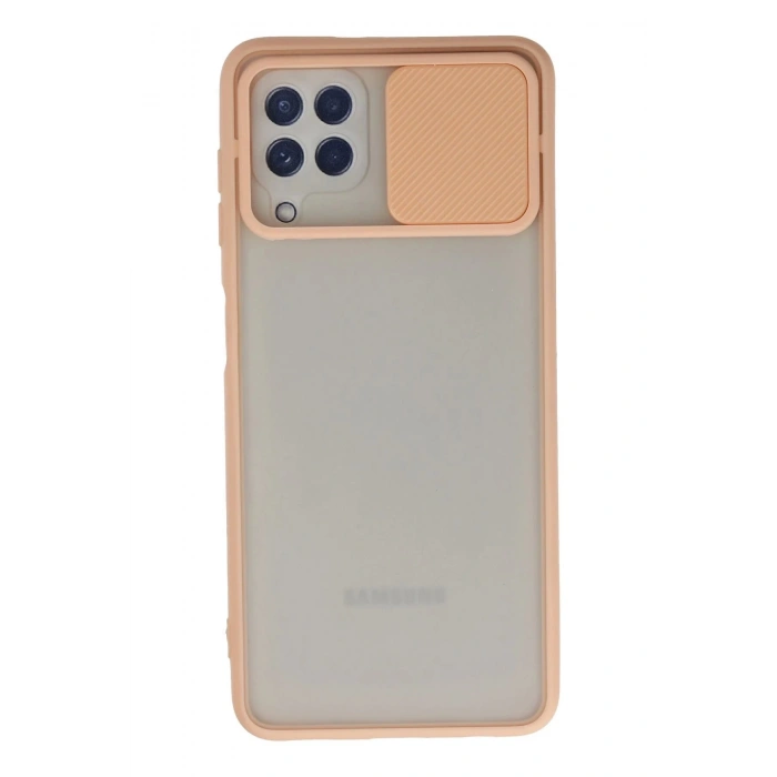 Newface Samsung Galaxy A22 Kılıf Palm Buzlu Kamera Sürgülü Silikon - Pembe